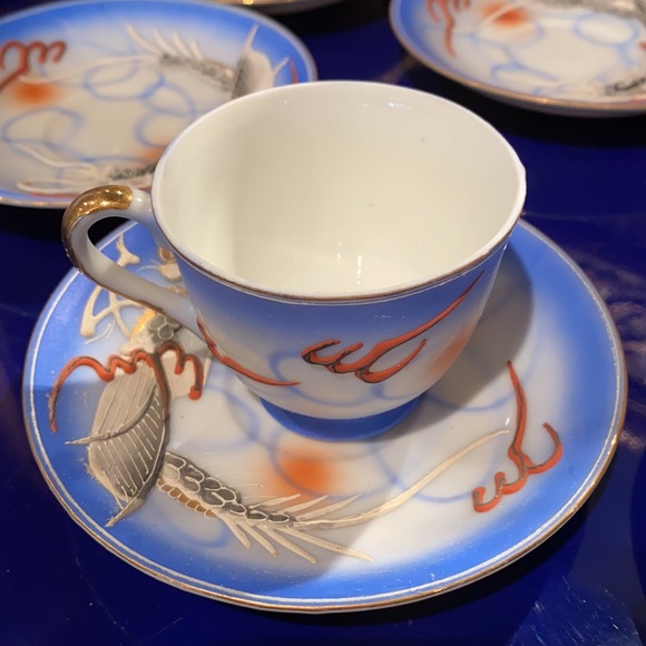 Vintage Raised Hand Painted Dragon Betson Demitasse cup & saucer Bone China SET - Picture 8 of 14